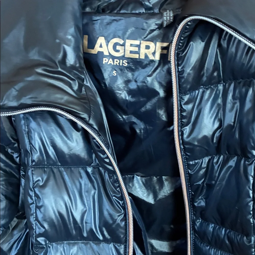 Karl Lagerfeld navy blue puffer jacket coat S - Picture 2 of 3